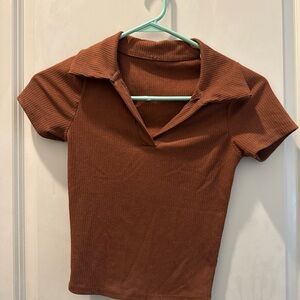 Cropped Brown Ribbed Women's Top